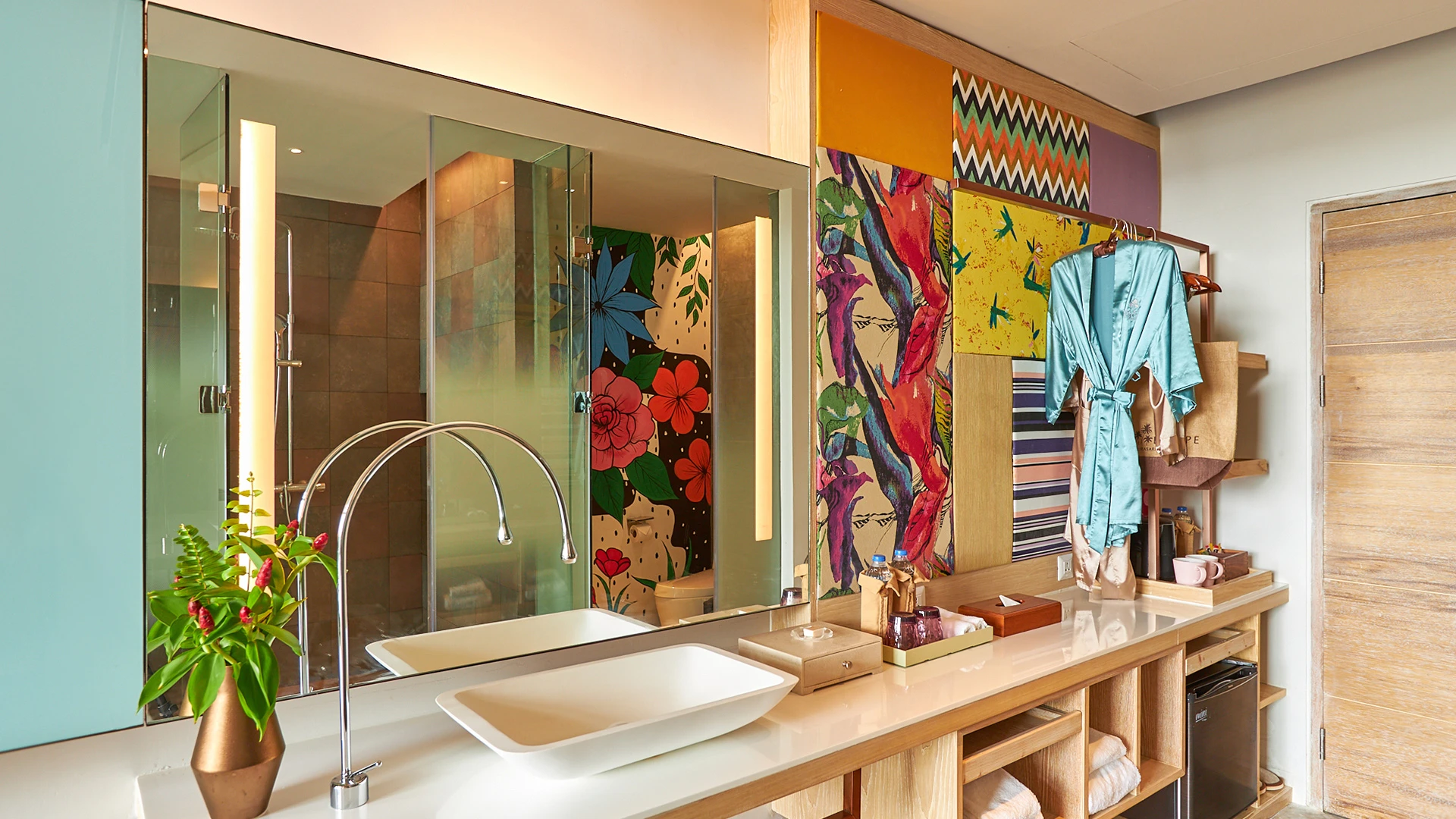Vibrant bathroom with artisan tiles